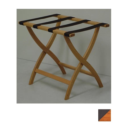 Vertex Designer Curve Leg Luggage Rack in Medium Oak with Brown Webbing - 3.5 in. VE142408